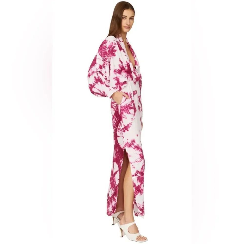 S/W/F Magenta Tie Dye Plunge Dress Oversized Size Small